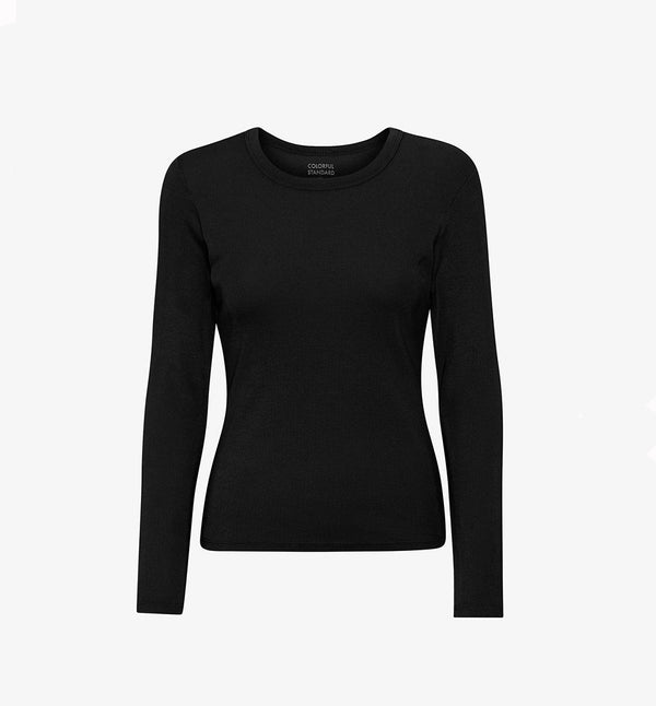 Svart ekologisk ribbstickad långärmad t-shirt från Colorful standard, ekologisk bomull, deep black