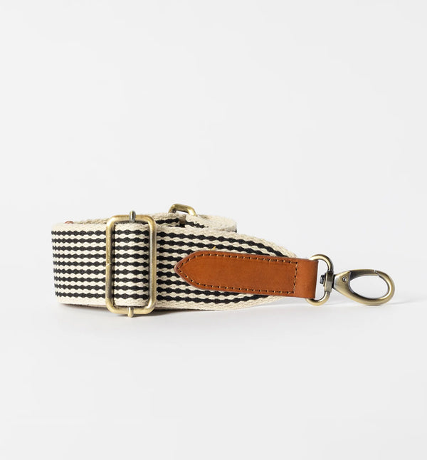 O My Bag Checkered Webbing Strap Cognac