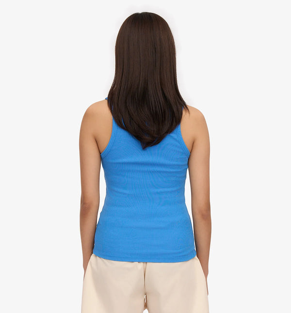 Ribbstickat linne från Colorful standard i ekologisk bomull. Figurnära, lite tight modell. Förtvättad.  Färg: Stillahavsblå/ Pacific Blue