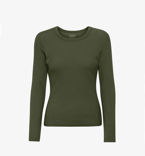 Seaweed green, grön ekologisk ribbstickad långärmad t-shirt från Colorful standard, ekologisk bomull
